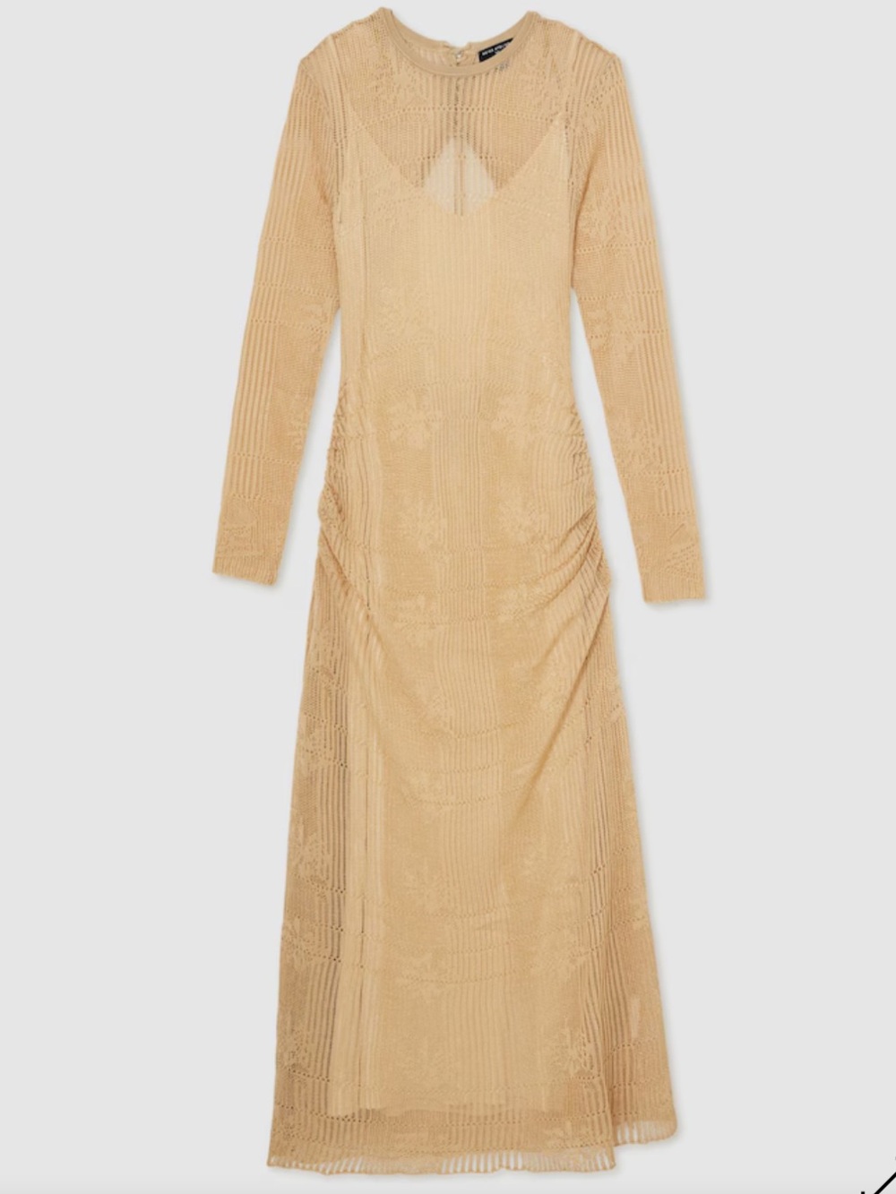 Reiss Atelier Lucia Lace Knit Rouched Long-Sleeve Maxi Dress in Gold NWOT - Picture 6 of 12